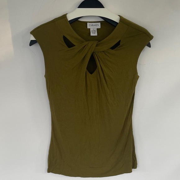 Carmen Marc Valvo Green Twist Front Sleeveless Blouse Small - Picture 1 of 10